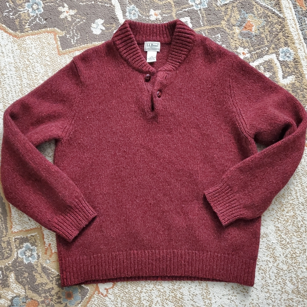 L.L. BEAN Classic Ragg Lambswool Henley Sweater Fisherman Mountain Red L